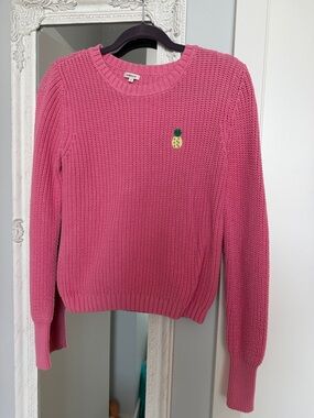 Manoush Pink Crewneck Sweater with Pineapple Embroidery